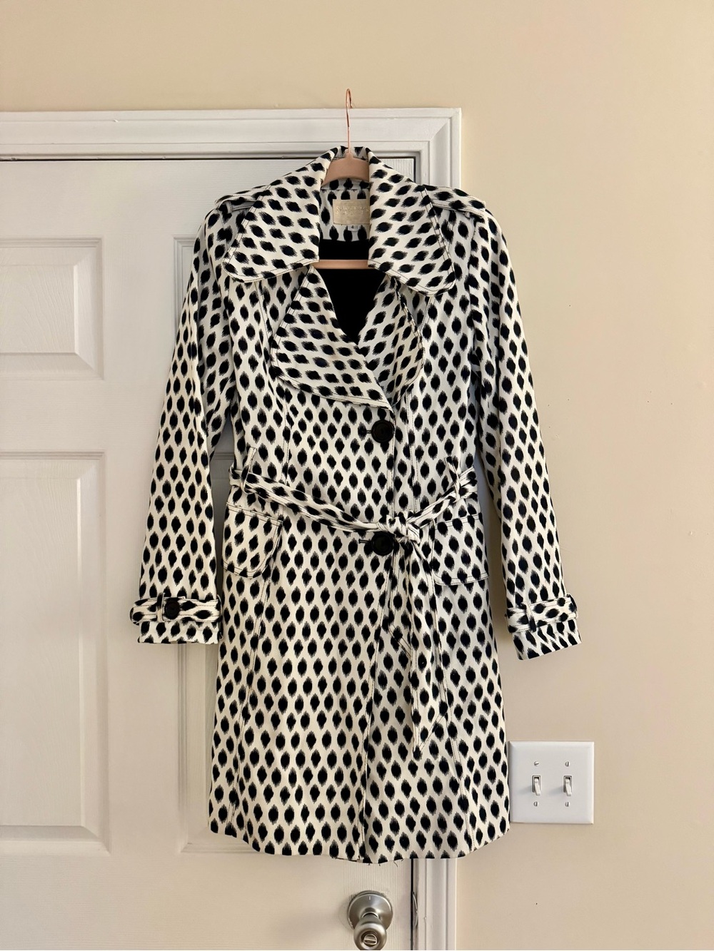 Alberto Makali Black & White Polka Dot Trench Coat